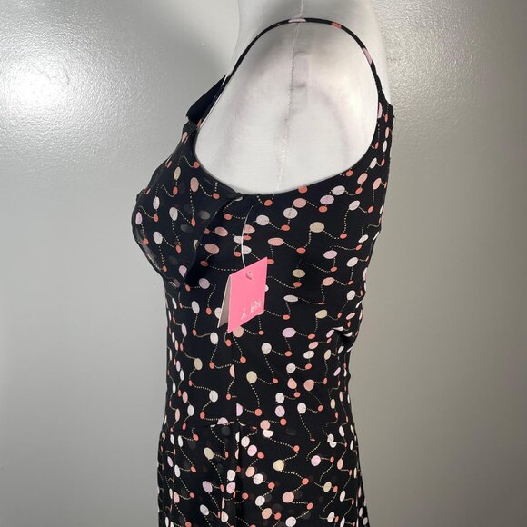 Le Pink Black Pink Polka Dots Asymmetrical Strap Neck Sleeveless Dress 10 NWT - Picture 6 of 12